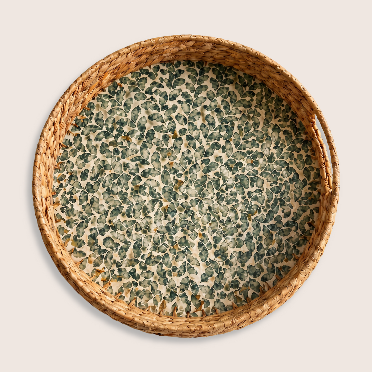 Green Leaf Inlay Round Tray