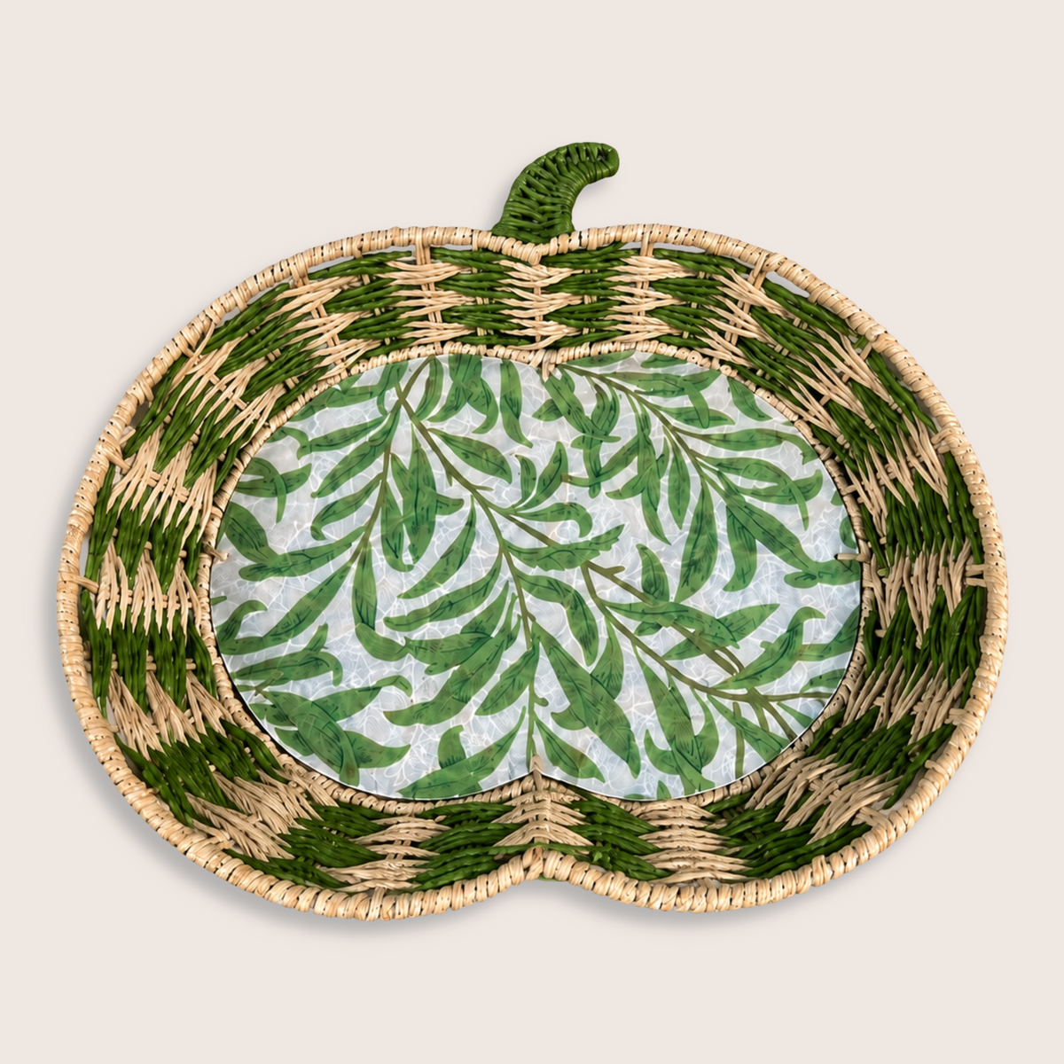 Green Leaf Apple Woven Tray - Large