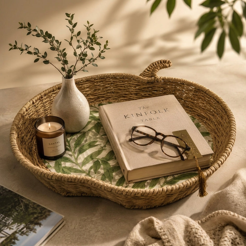 Green Leaf Apple Woven Tray - Medium