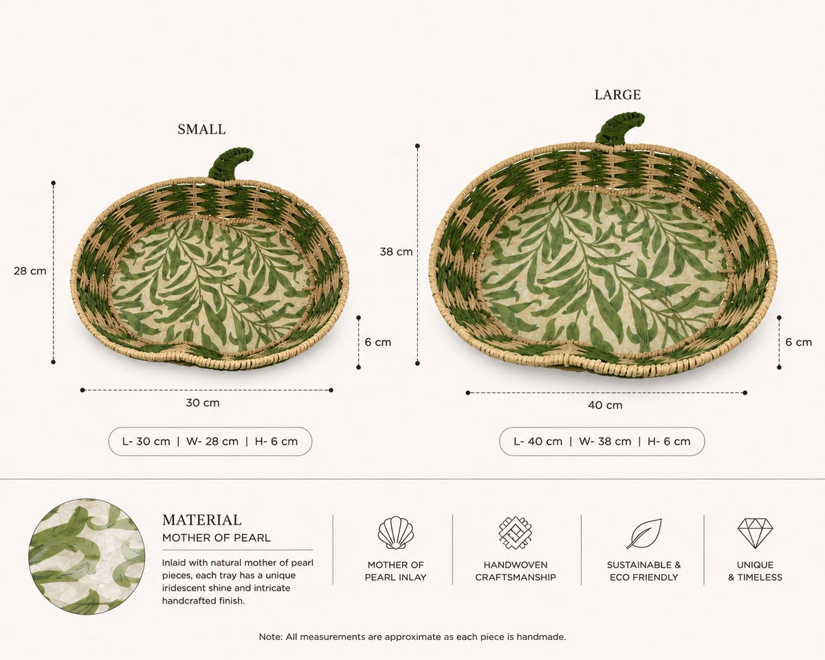 Green Leaf Apple Woven Tray - Large