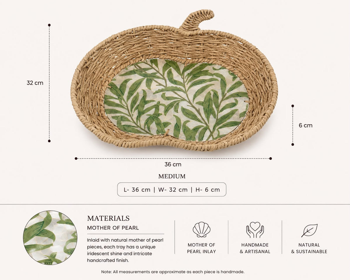 Green Leaf Apple Woven Tray - Medium