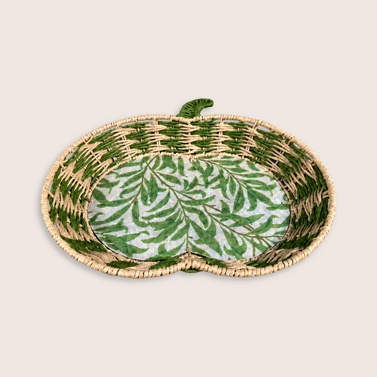 Green Leaf Apple Woven Tray - Large