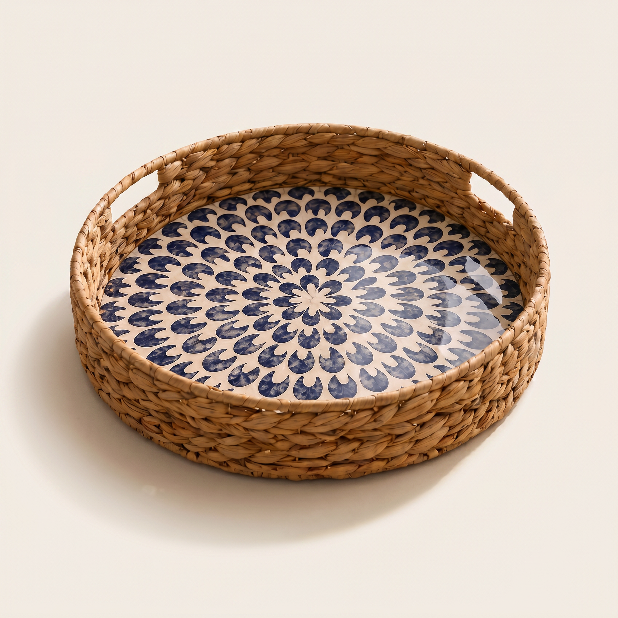 Azure Bloom Inlay Round Tray