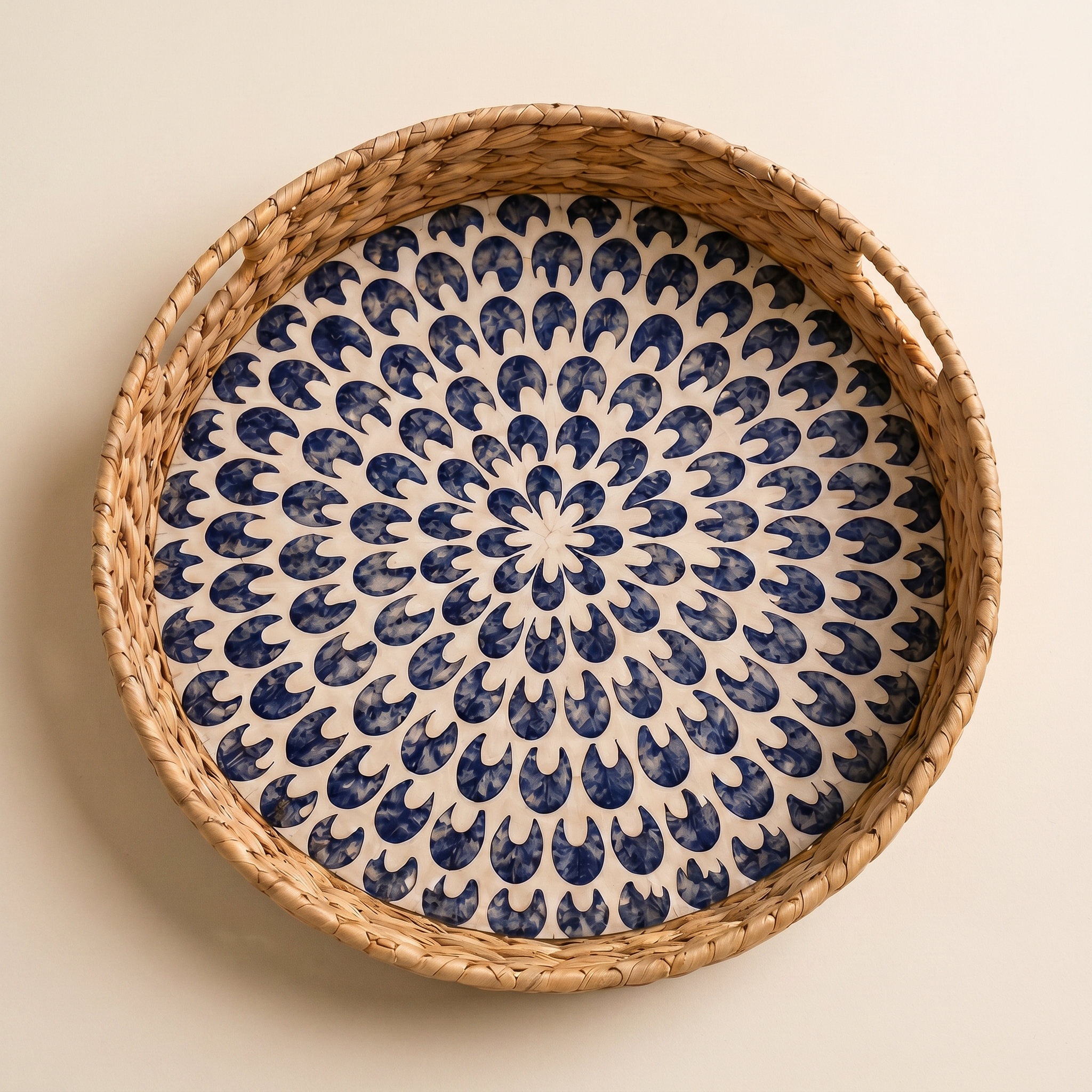 Azure Bloom Inlay Round Tray