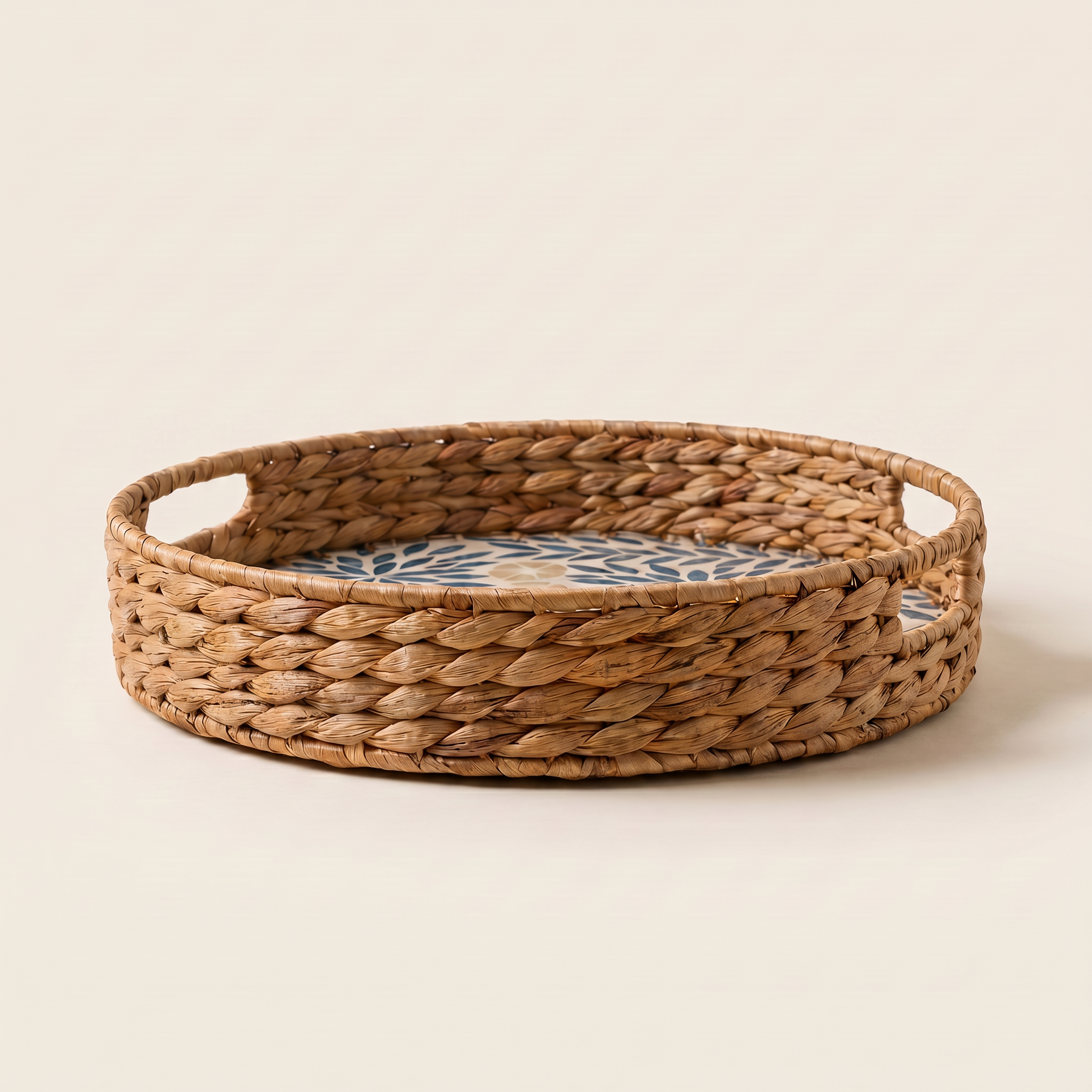 Blue Leaf Inlay Round Tray
