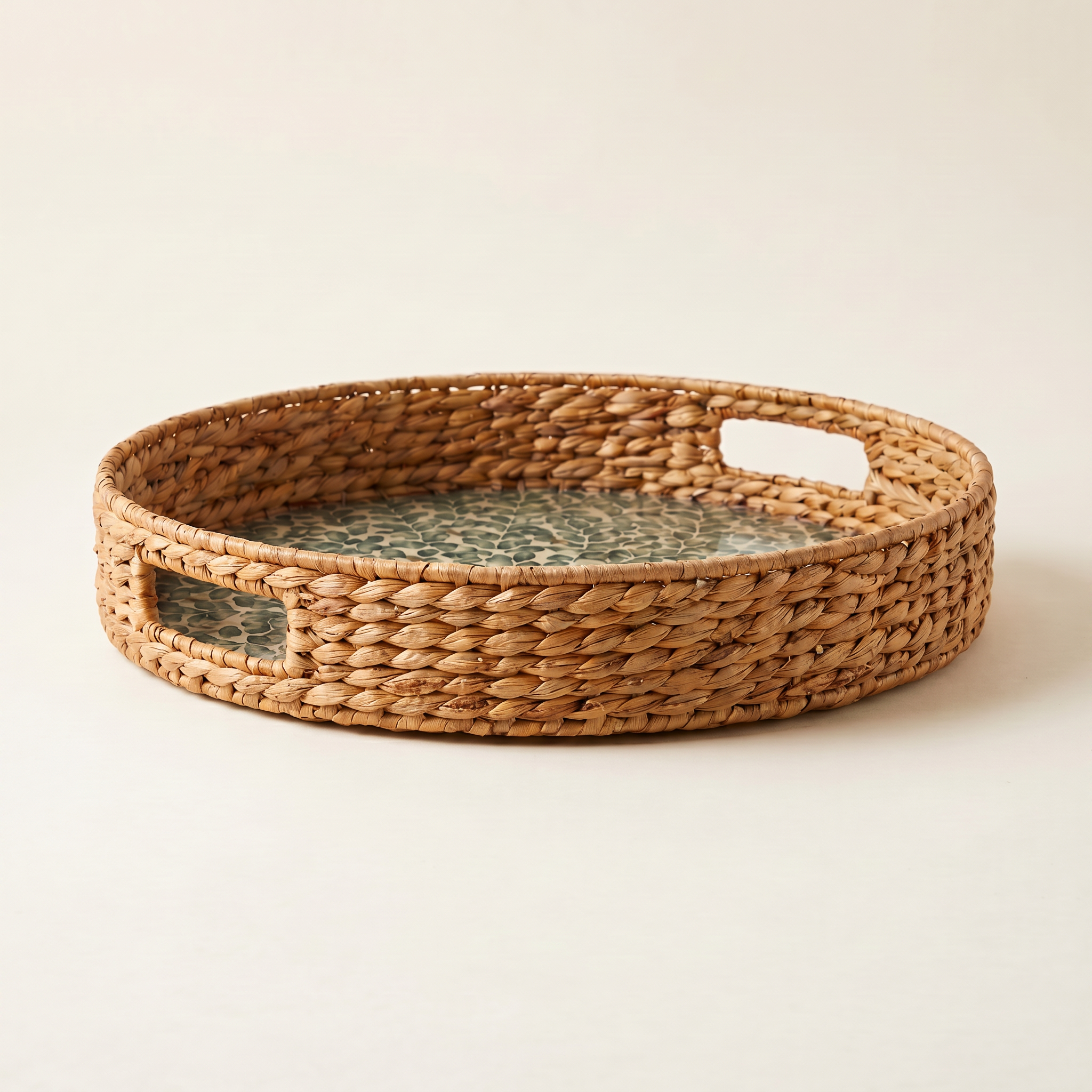 Green Leaf Inlay Round Tray