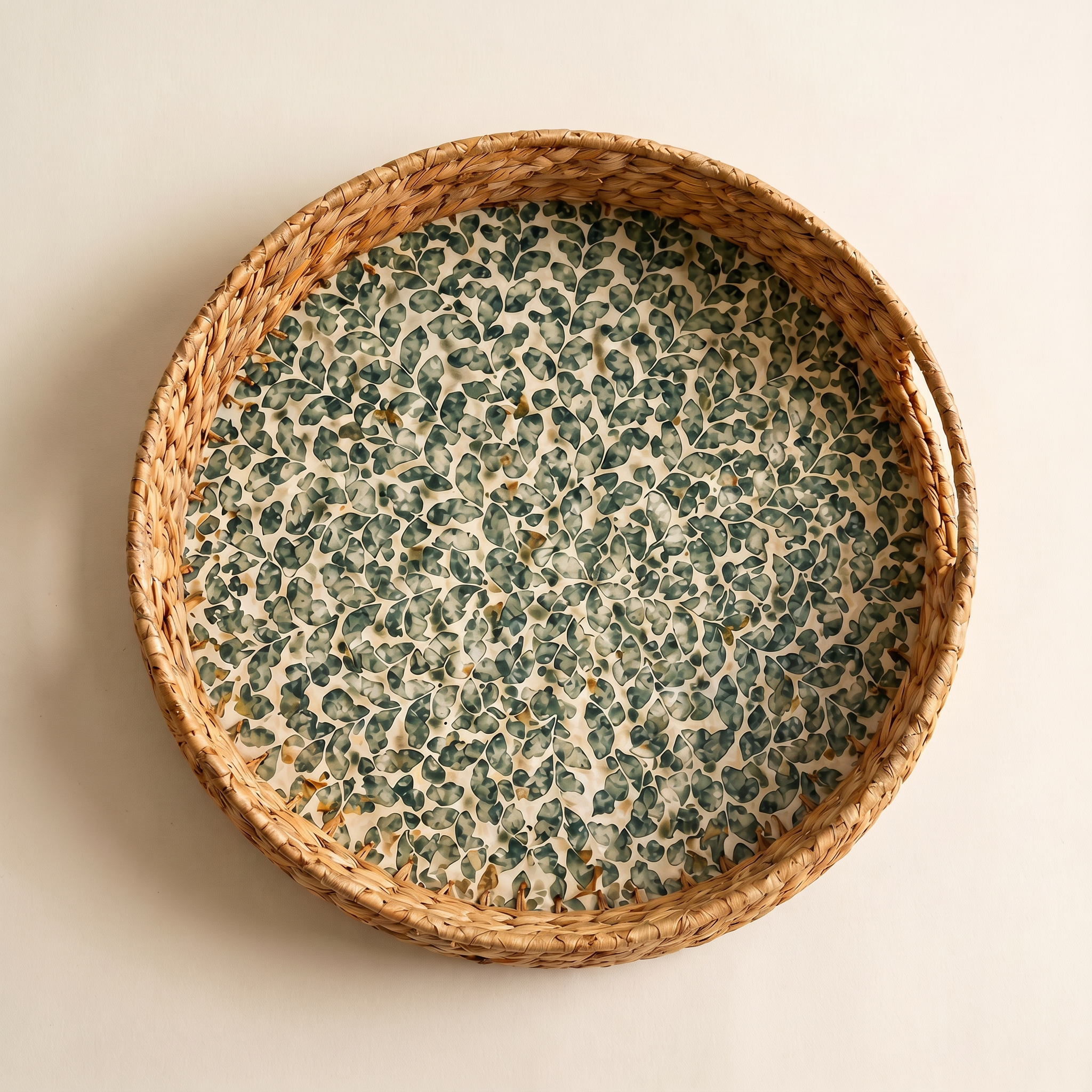 Green Leaf Inlay Round Tray