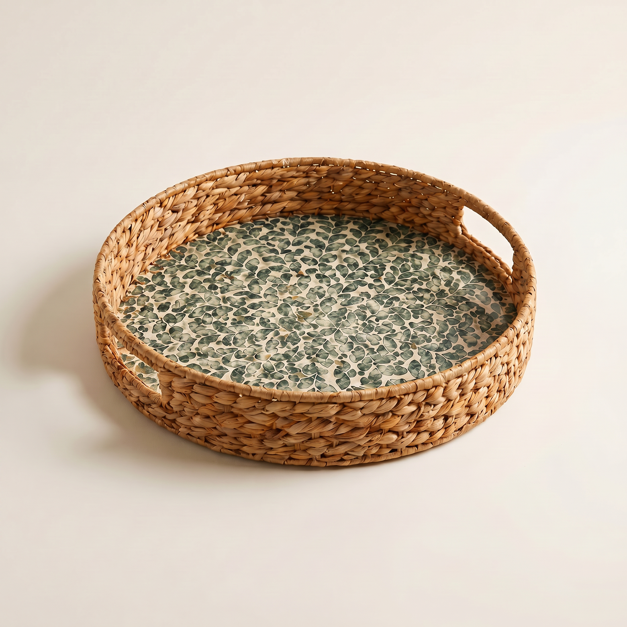 Green Leaf Inlay Round Tray