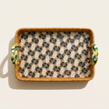White & Blue Mother of Pearl Rattan Rectangle Tray
