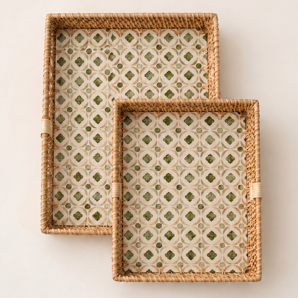 Yellow & Green Mother of Pearl Rectangular Tray