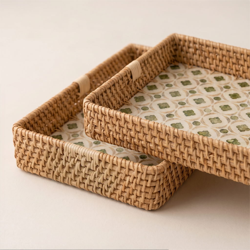Yellow & Green Mother of Pearl Rectangular Tray