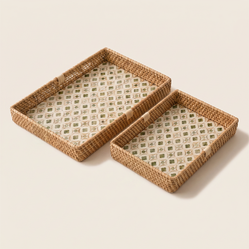 Yellow & Green Mother of Pearl Rectangular Tray