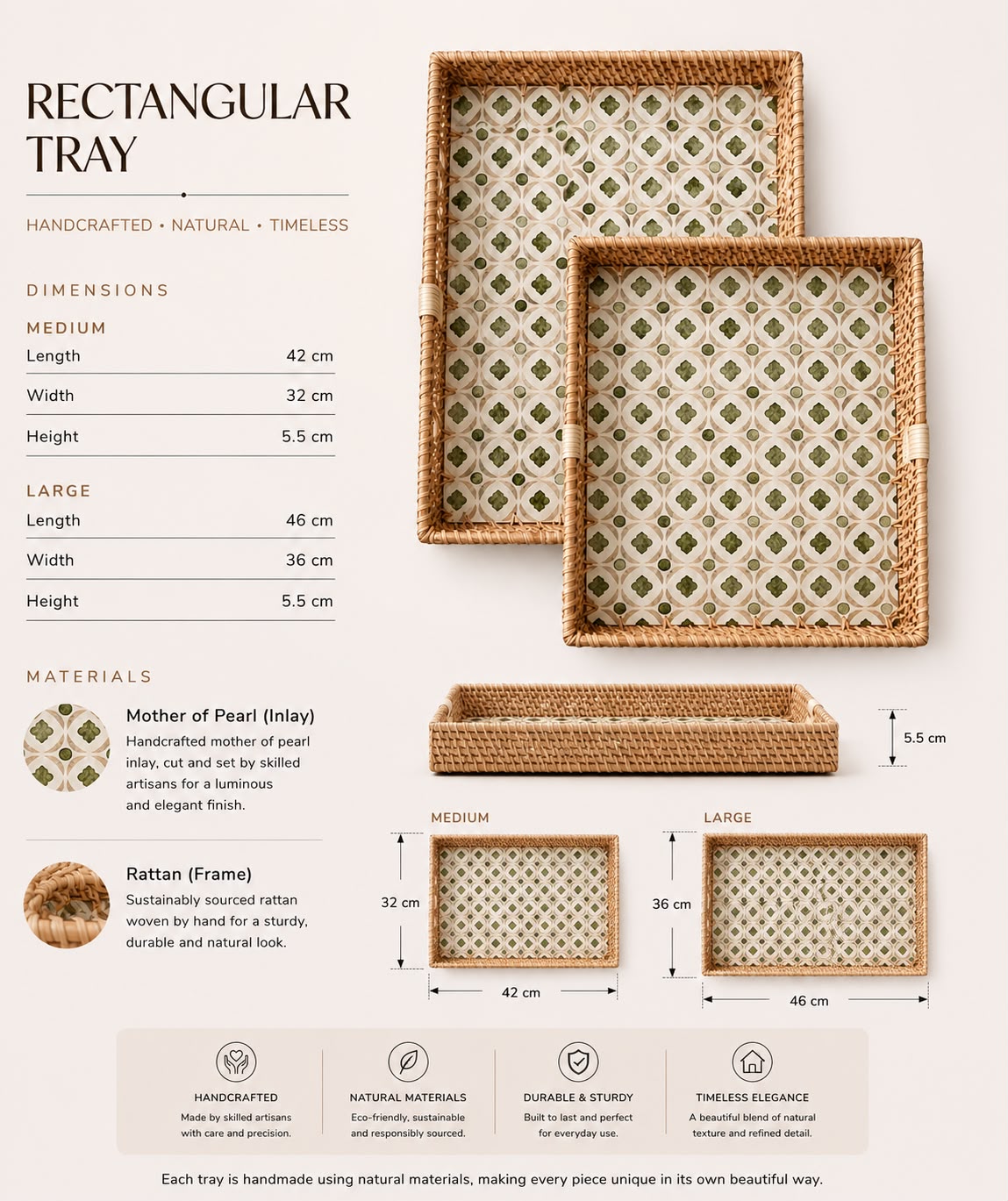 Olive Rattan Tray