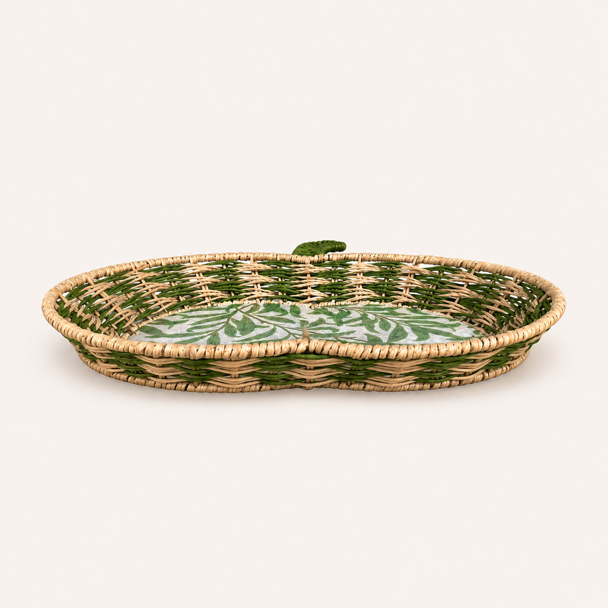 Green Leaf Apple Woven Tray - Large side profile on a neutral background