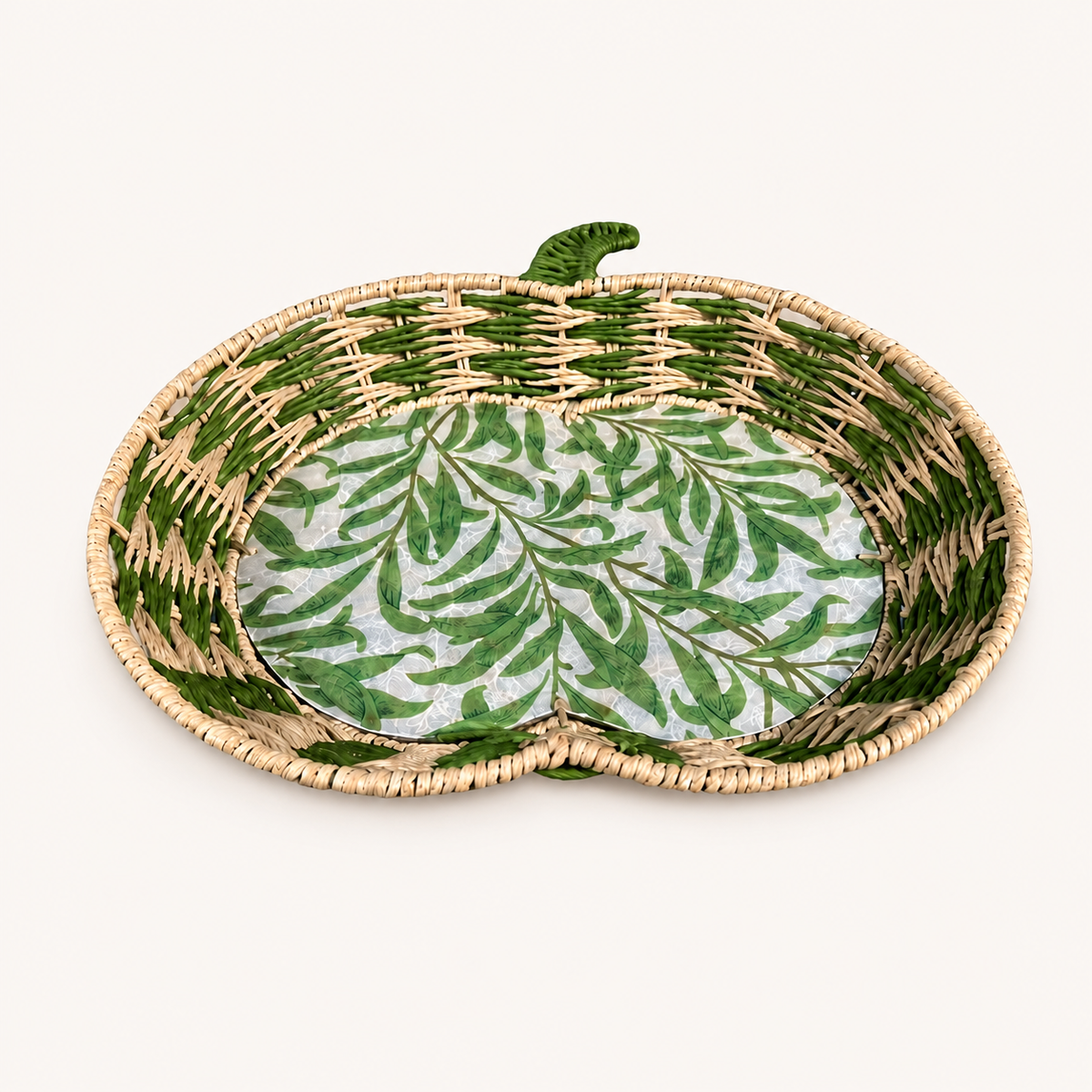 Green Leaf Apple Woven Tray - Large front product view on a neutral background