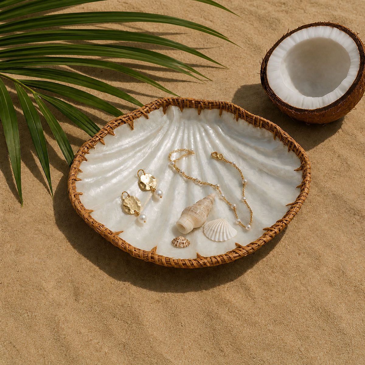 Mother of Pearl Shell Tray styled on a table